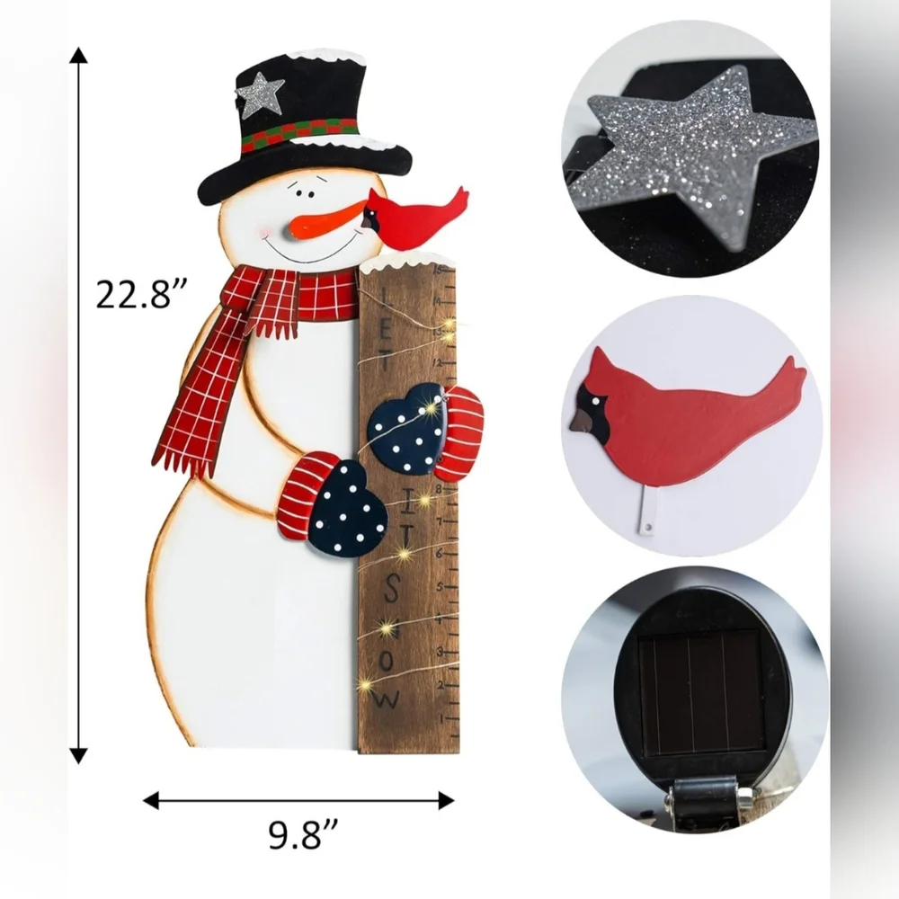 Solar Lighted Snowman Snow Gauge Garden Stake